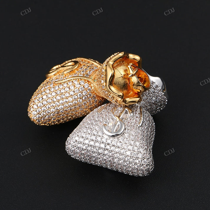 Hip Hop Iced Out Moissanite Dollar Bag Pendant hip hop jewelry CustomDiamJewel