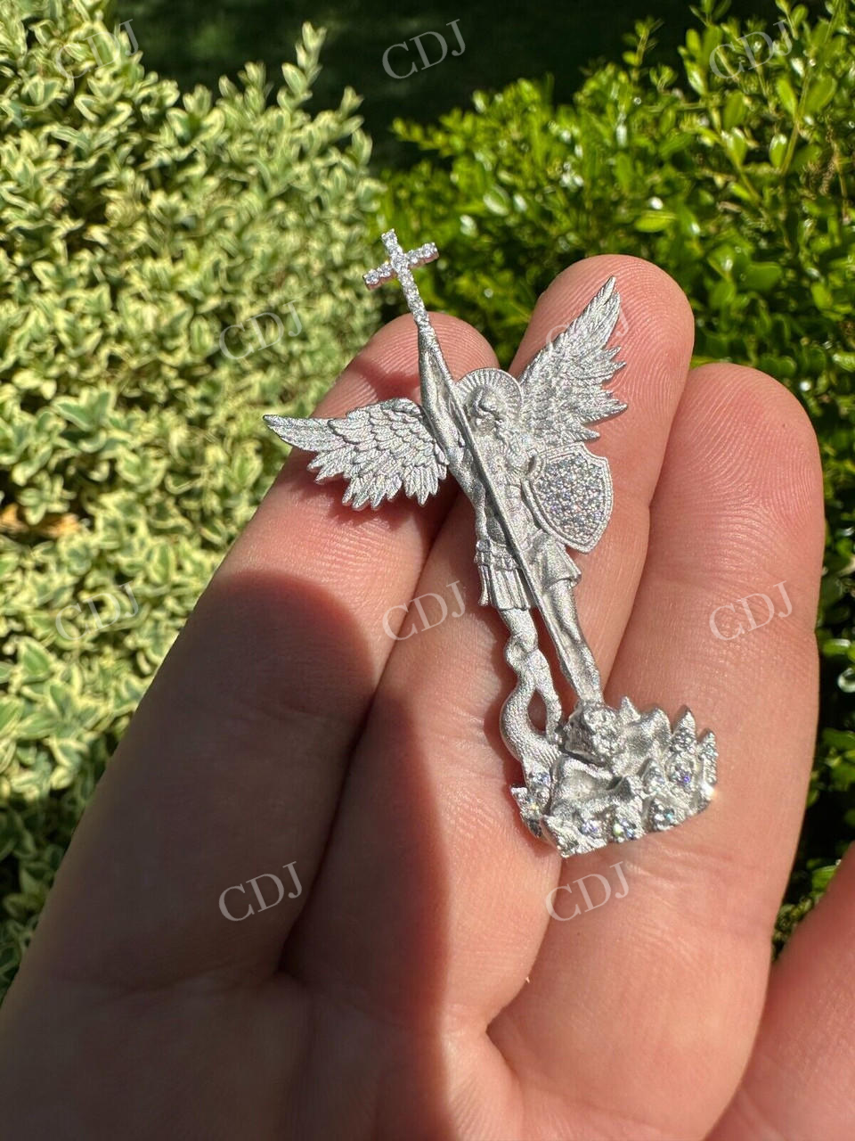 Moissanite Saint St Michael Slaying Dragon Archangel Pendant  customdiamjewel   