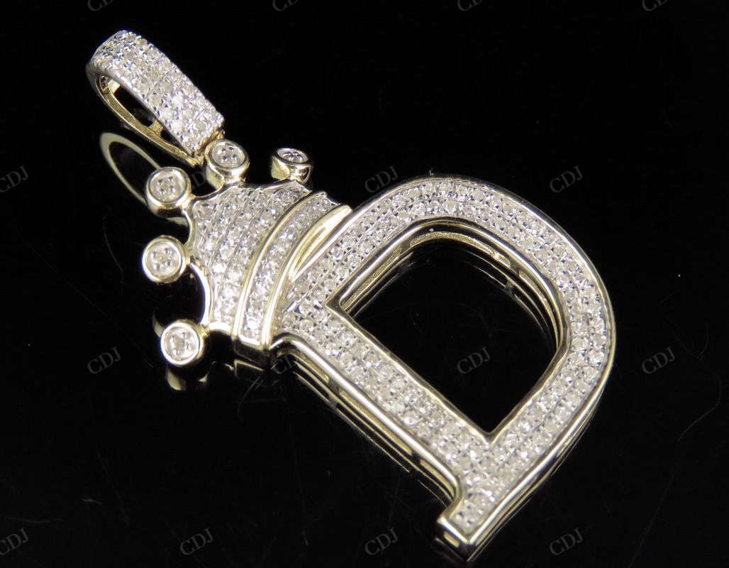 1.5" 10K Gold Natural Diamond Crown Initial "D" Letter Pendant CustomDiamJewel
