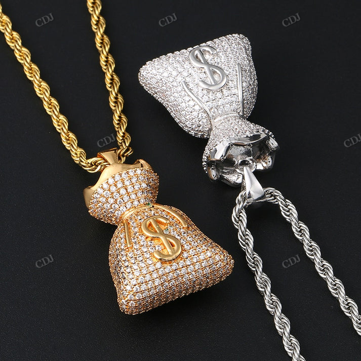 Hip Hop Iced Out Moissanite Dollar Bag Pendant hip hop jewelry CustomDiamJewel