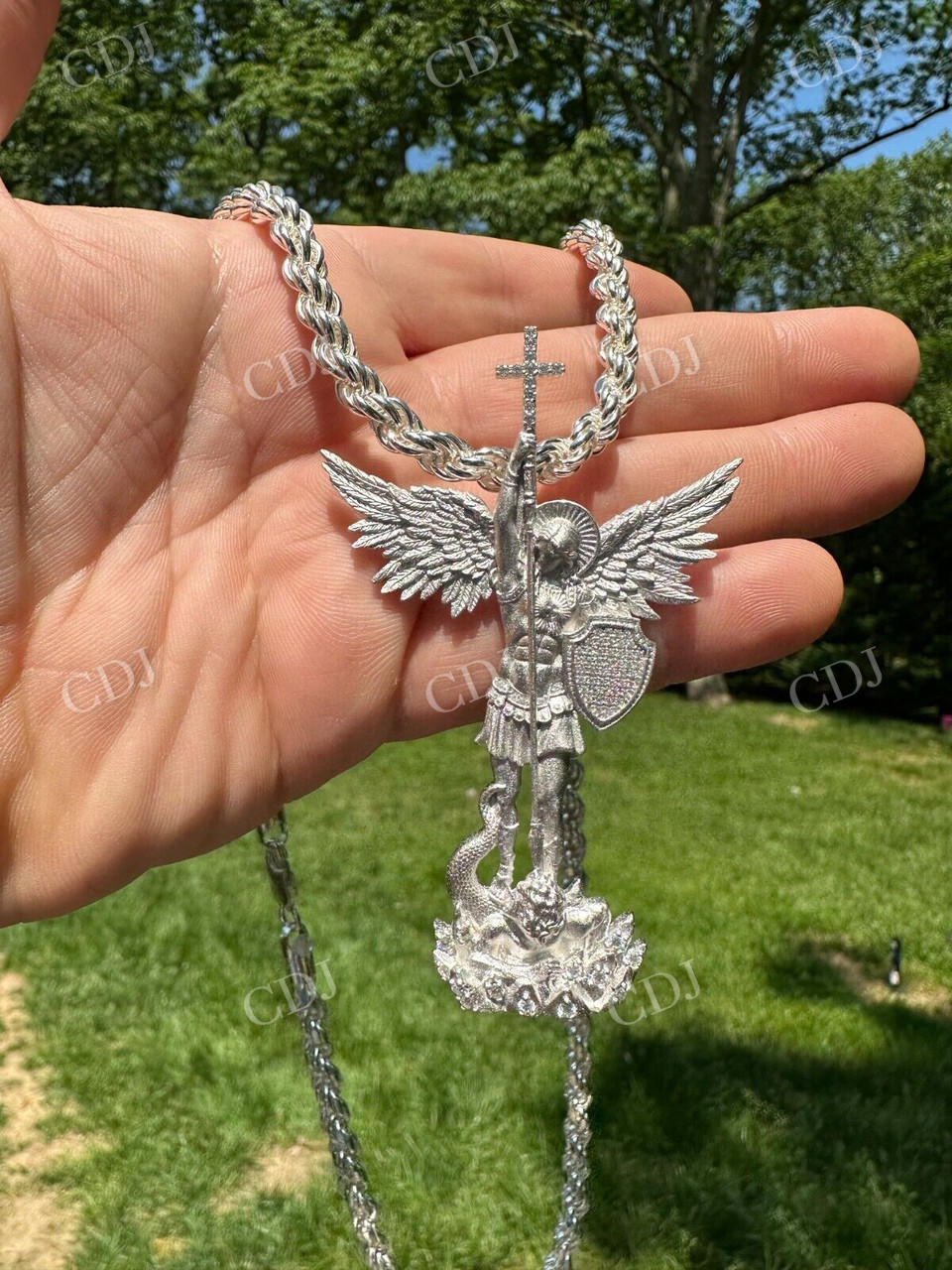 Moissanite Saint St Michael Slaying Dragon Archangel Pendant  customdiamjewel   