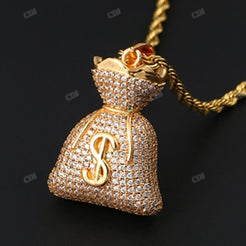 Hip Hop Iced Out Moissanite Dollar Bag Pendant hip hop jewelry CustomDiamJewel