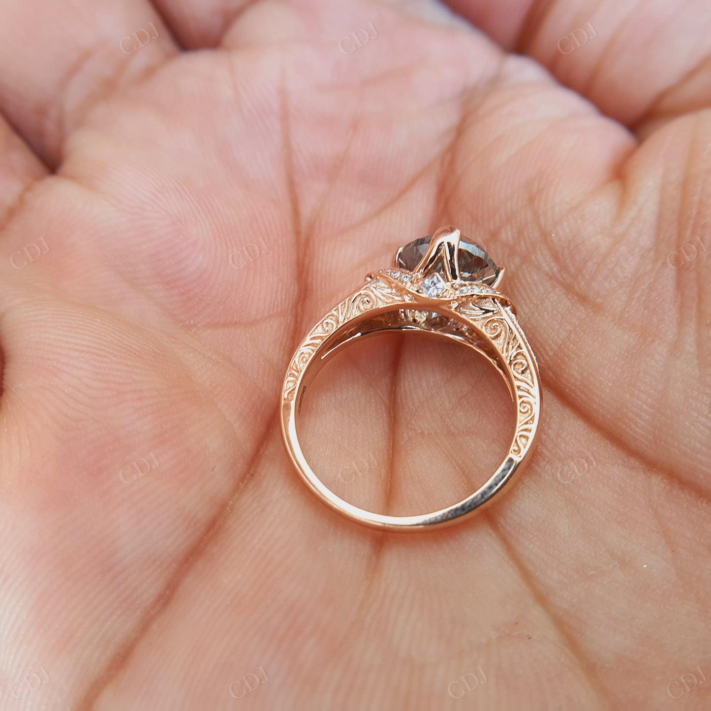 Round Portuguese Cut Moissanite Diamond Ring