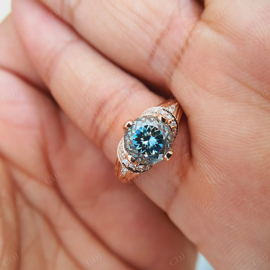 Round Portuguese Cut Moissanite Diamond Ring