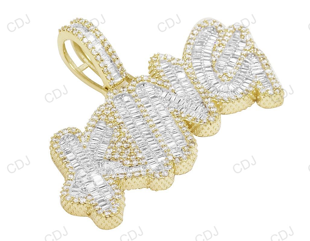 925 Silver Baguette Diamond King Letter Pendant hip hop jewelry CustomDiamJewel
