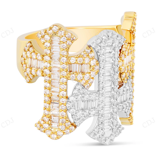 10K Two tone Gold Baguette & Round Diamond Cross Ring hip hop jewelry CustomDiamJewel