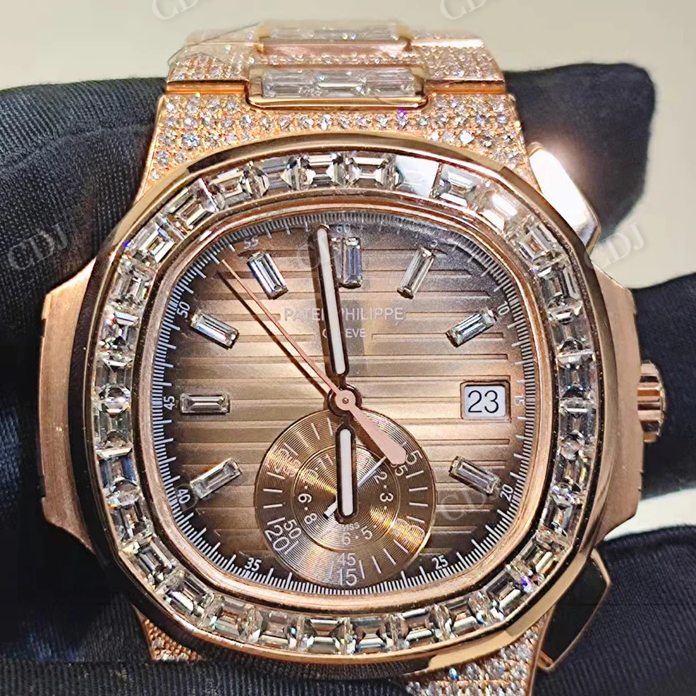 New Arrival Custom Moissanite Patek Philippe Stainless Steel Unisex Watch customdiamjewel