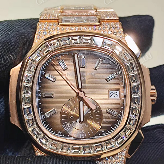 New Arrival Custom Moissanite Patek Philippe Stainless Steel Unisex Watch customdiamjewel