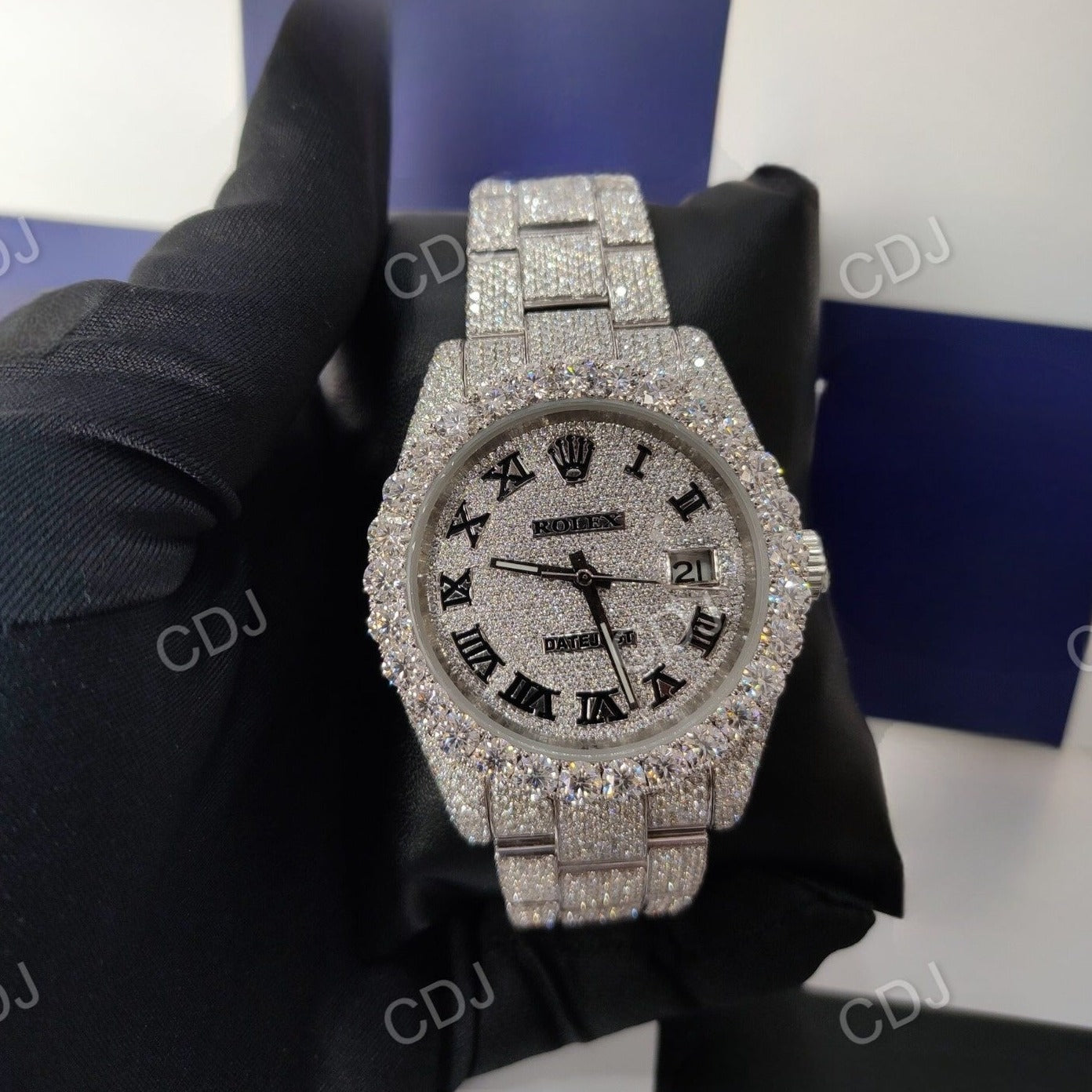 Custom Classic Full Studded Stainless Steel Automatic Roman Dial Watch customdiamjewel