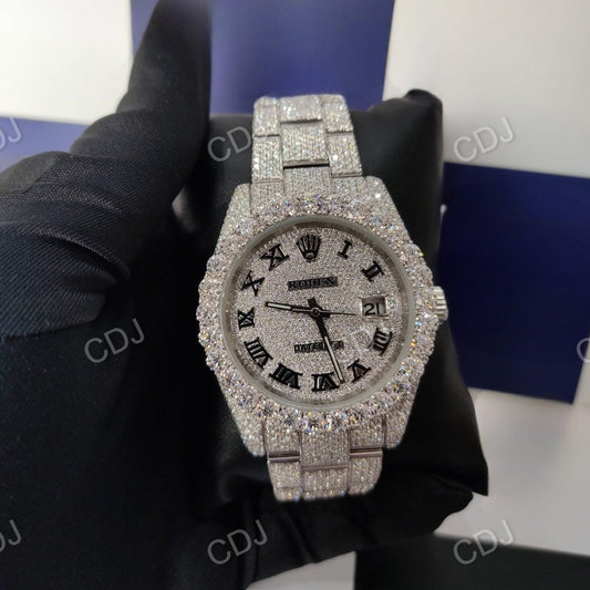 Custom Classic Full Studded Stainless Steel Automatic Roman Dial Watch customdiamjewel