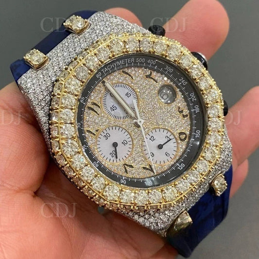 Blue Silicon Belt Moissanite Iced Out Watch For Men customdiamjewel