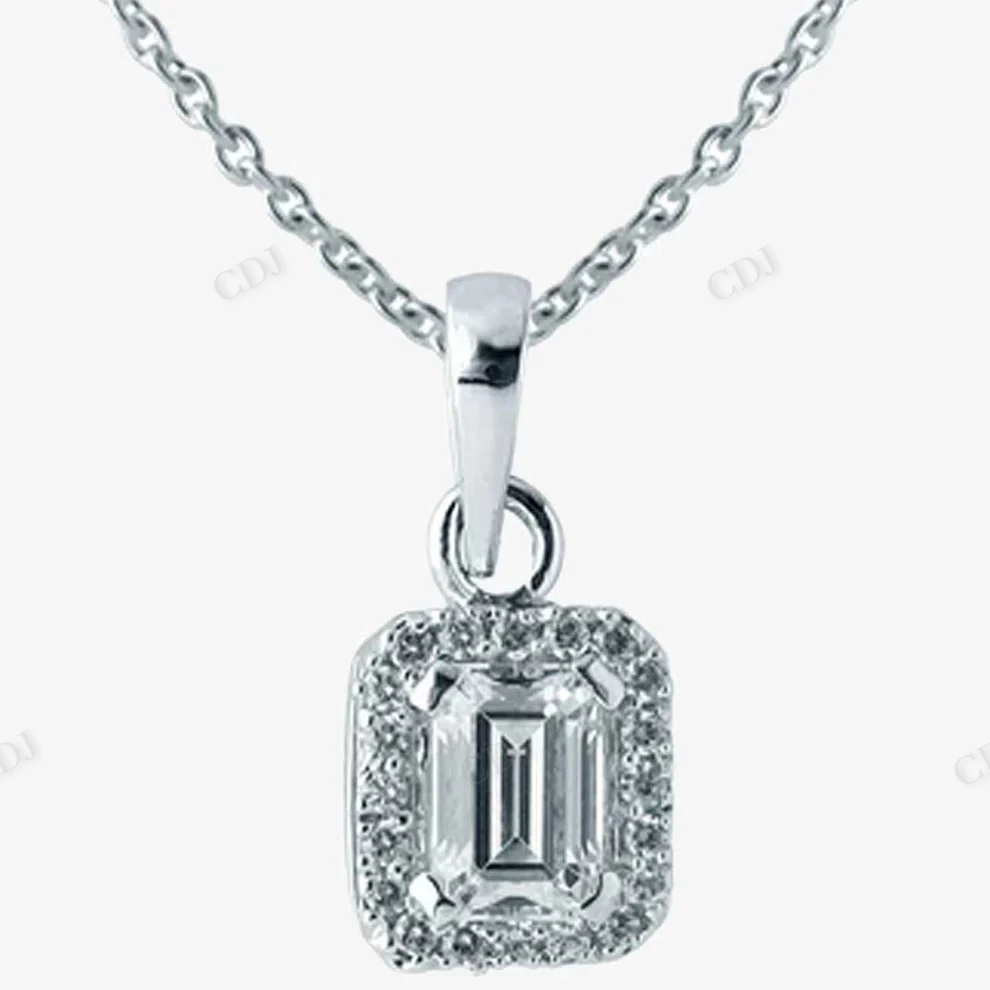 925 Sterling Silver Emerald Cut Halo Pendant hip hop jewelry CustomDiamJewel