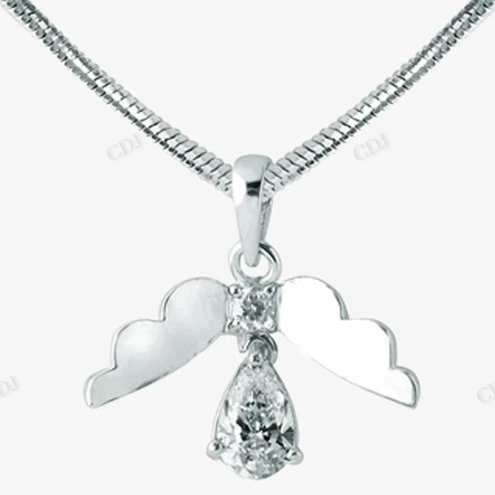 White Gold Plated Sterling Silver Wing Style Pear Cut Moissanite Pendant hip hop jewelry CustomDiamJewel