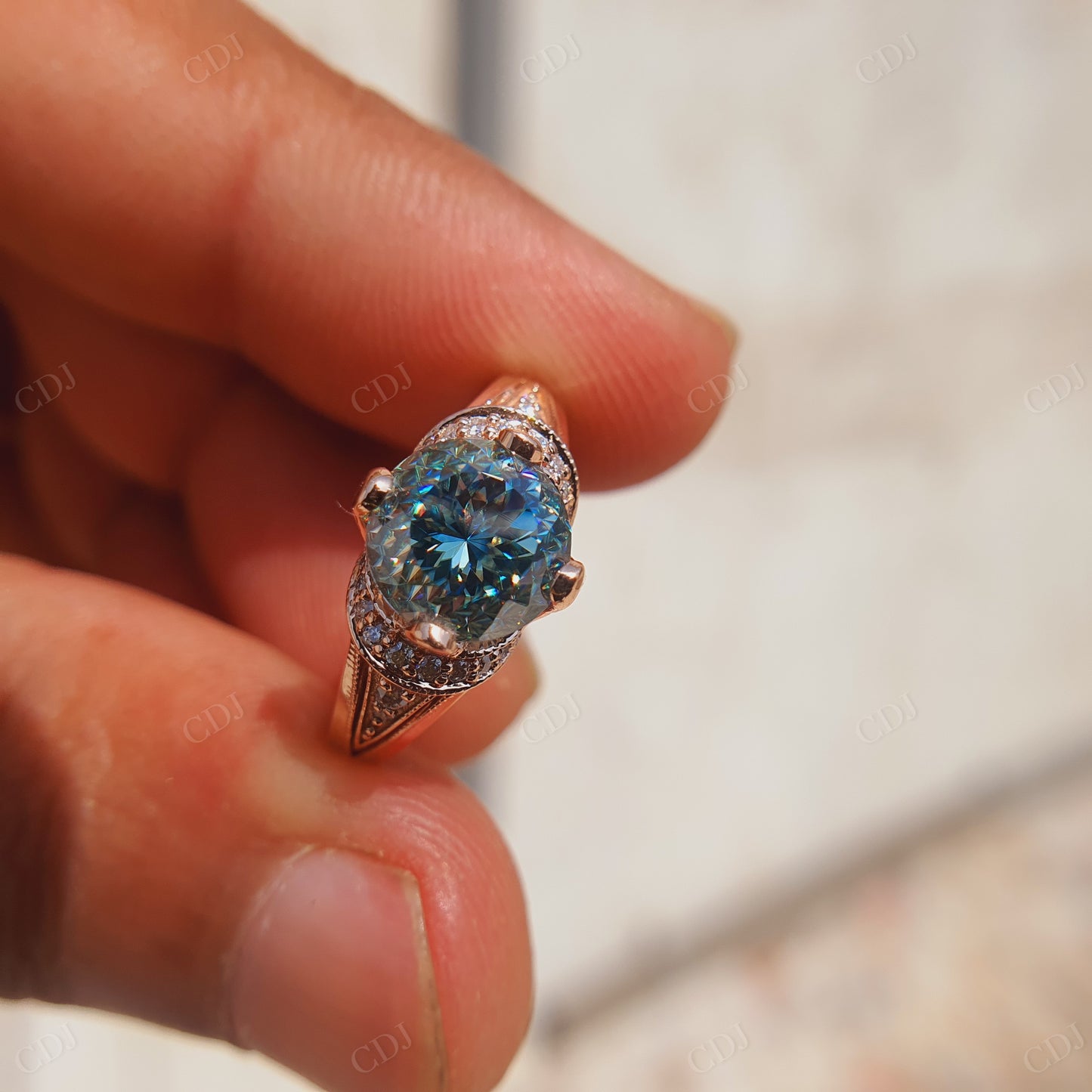 Round Portuguese Cut Moissanite Diamond Ring