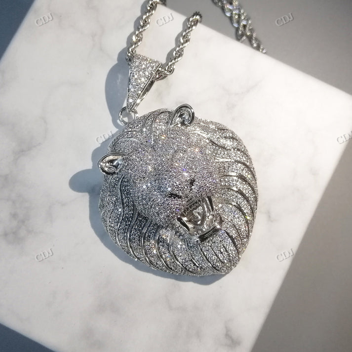 Lion Face Sterling Silver Moissanite Iced Out Hip Hop Pendant hip hop jewelry CustomDiamJewel