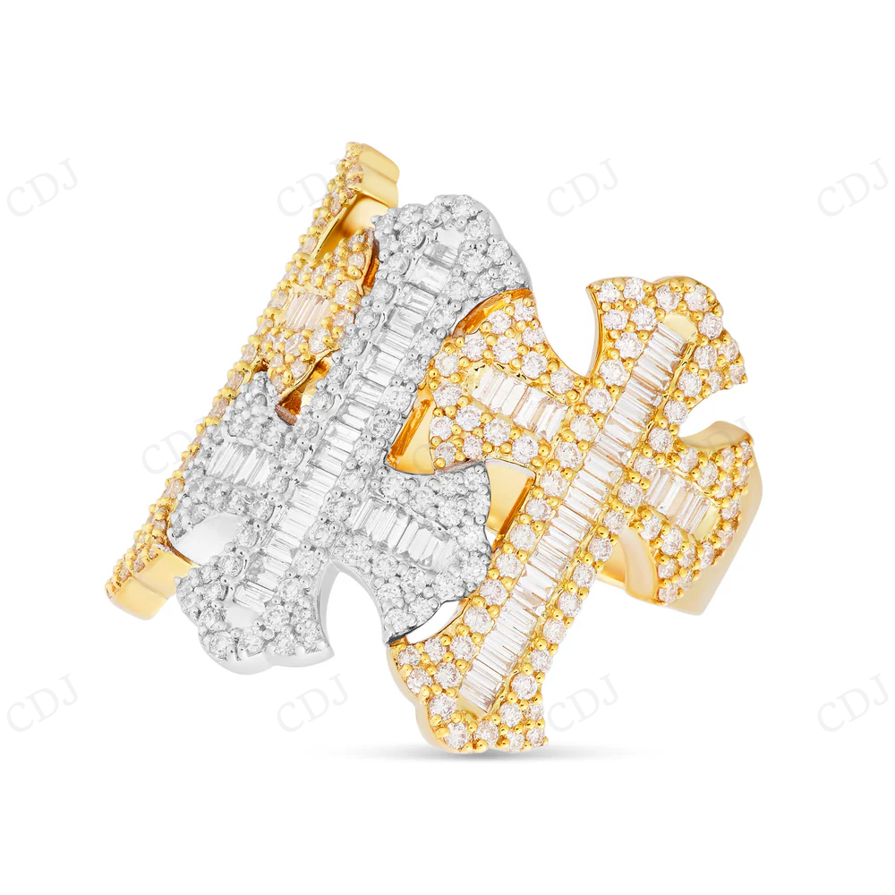 10K Two tone Gold Baguette & Round Diamond Cross Ring hip hop jewelry CustomDiamJewel