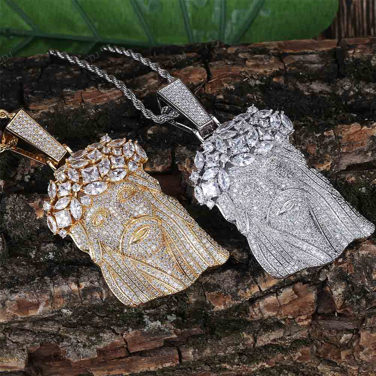 Crown Of Thorns Flooded Iced Out Jesus Pendant hip hop jewelry CustomDiamJewel