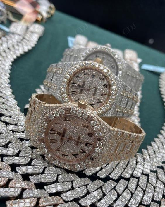 VVS Moissanite Rainbow Numerical Full Iced out Men's Watch customdiamjewel