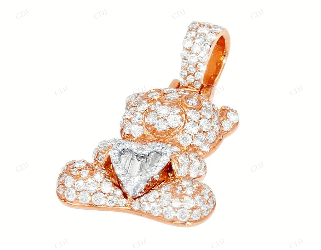 1"1.23CTW Sterling Silver Moissanite Teddy Bear Pendant CustomDiamJewel