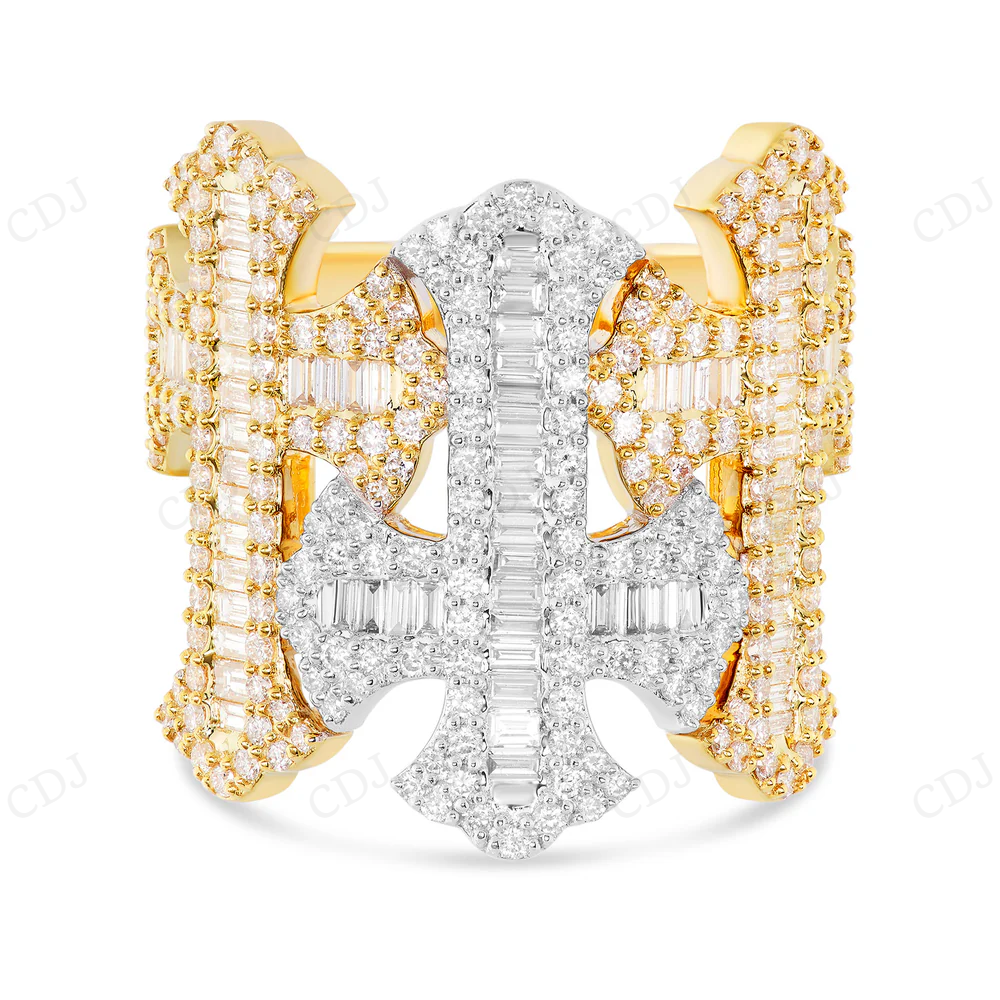 10K Two tone Gold Baguette & Round Diamond Cross Ring hip hop jewelry CustomDiamJewel