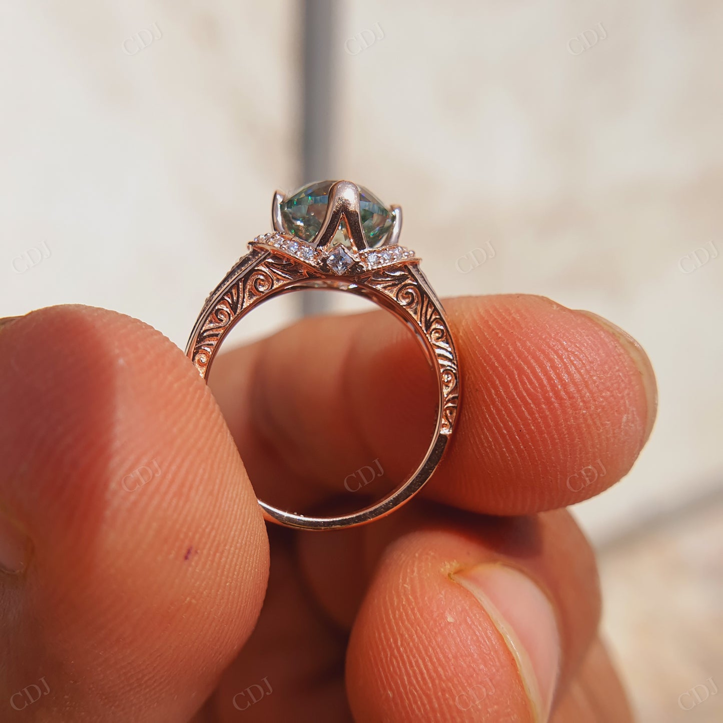 Round Portuguese Cut Moissanite Diamond Ring