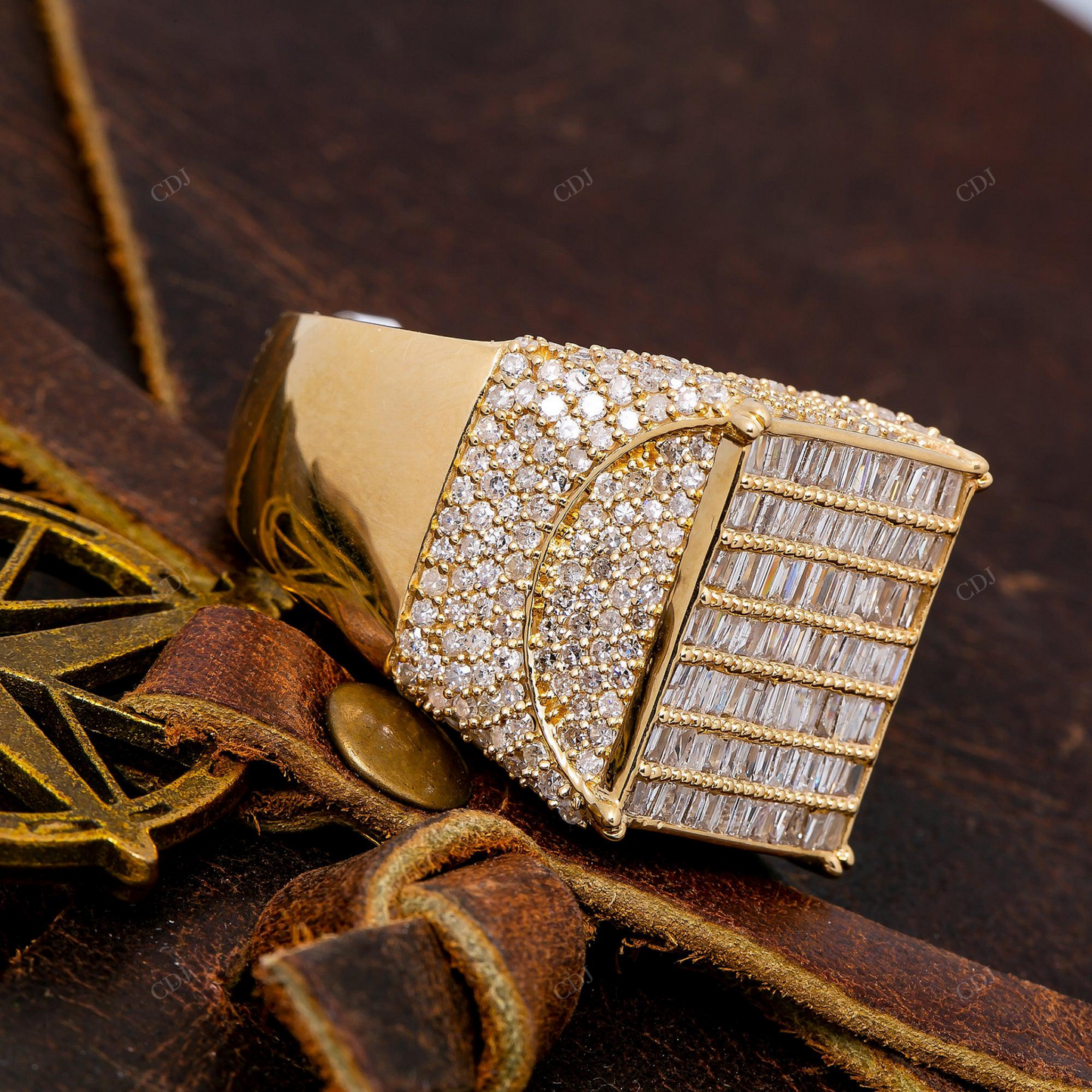 4.73 CTW 14k Yellow Gold Men's Moissanite Ring hip hop jewelry customdiamjewel
