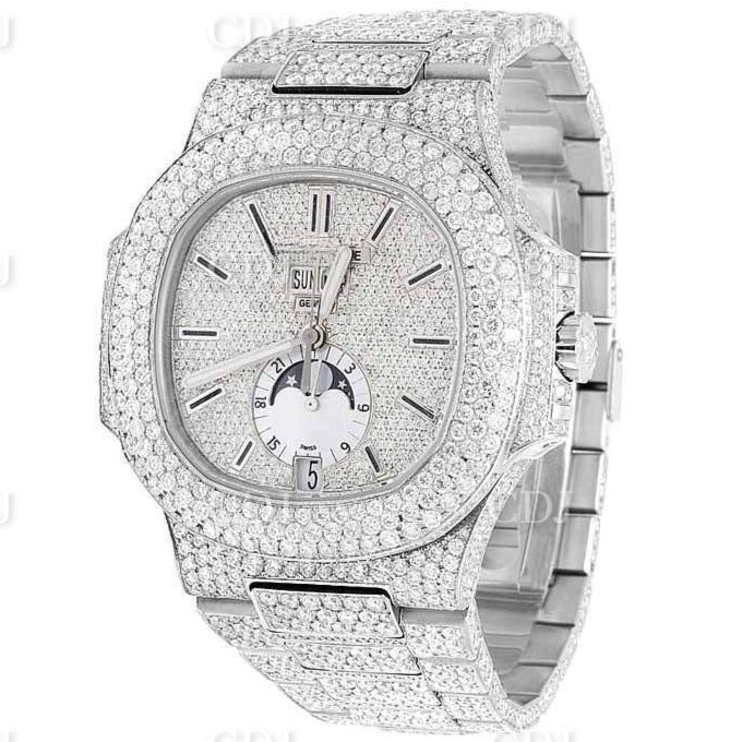 Iced Out Moissanite Patek Philippe Stainless Steel Men's Watch customdiamjewel