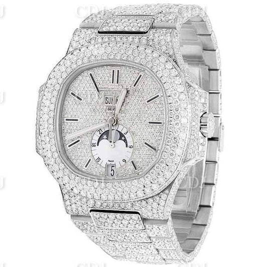 Iced Out Moissanite Patek Philippe Stainless Steel Men's Watch customdiamjewel