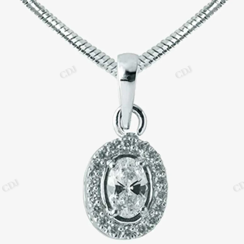 Sterling Silver Oval Shape Halo Moissanite Pendant hip hop jewelry CustomDiamJewel