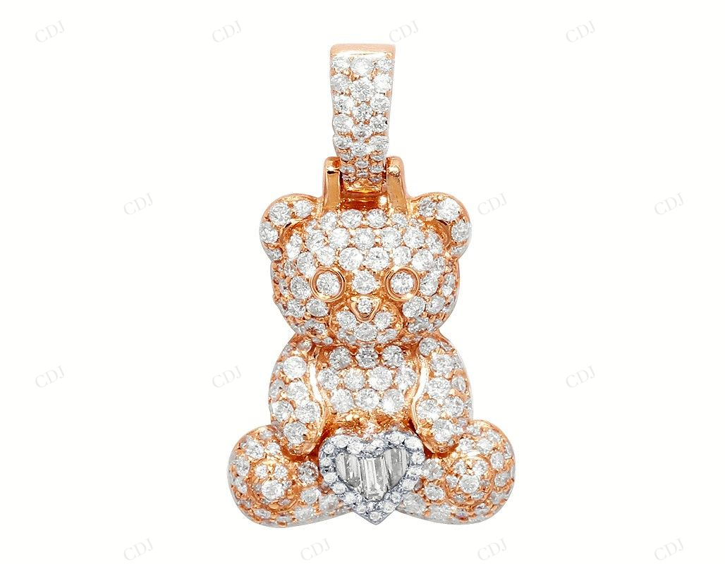 1"1.23CTW Sterling Silver Moissanite Teddy Bear Pendant CustomDiamJewel