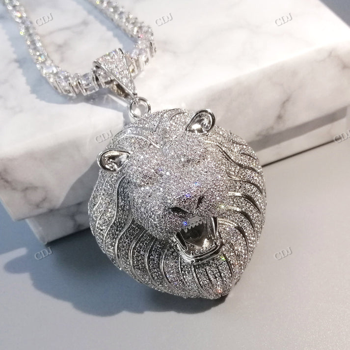 Lion Face Sterling Silver Moissanite Iced Out Hip Hop Pendant hip hop jewelry CustomDiamJewel
