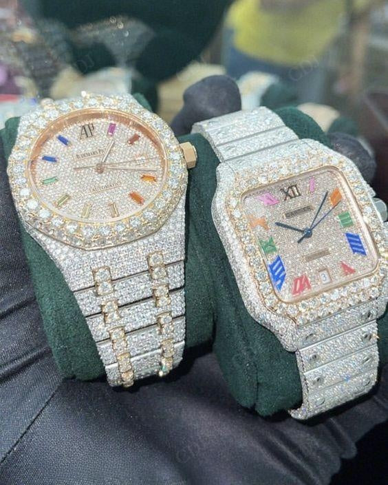 VVS Moissanite Rainbow Numerical Full Iced out Men's Watch customdiamjewel
