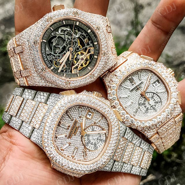 Custom Handmade Bust Down Full Rose Patek Philippe Hip Hop Watch customdiamjewel