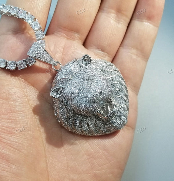 Lion Face Sterling Silver Moissanite Iced Out Hip Hop Pendant hip hop jewelry CustomDiamJewel