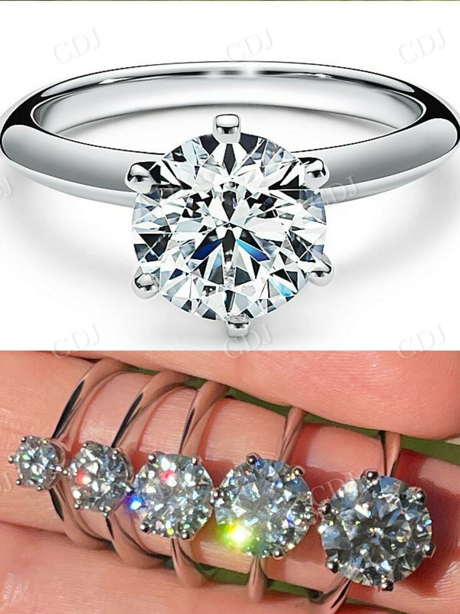 Round Cut Solitaire Moissanite Engagement Ring  customdiamjewel   