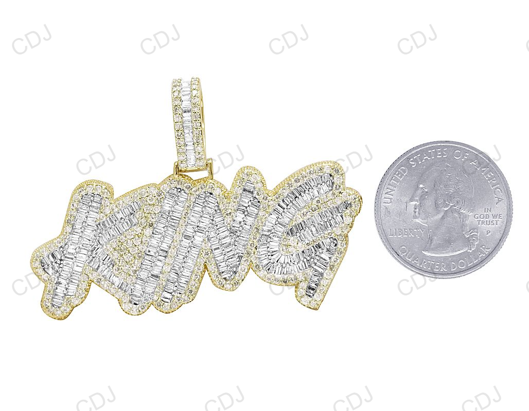 925 Silver Baguette Diamond King Letter Pendant hip hop jewelry CustomDiamJewel