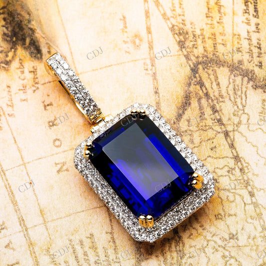 Sparkling Blue Moissanite 925 Silver Pendant Hip Hop Pendent customdiamjewel
