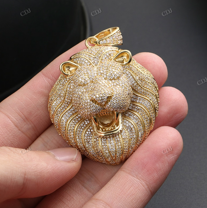 Lion Face Sterling Silver Moissanite Iced Out Hip Hop Pendant hip hop jewelry CustomDiamJewel
