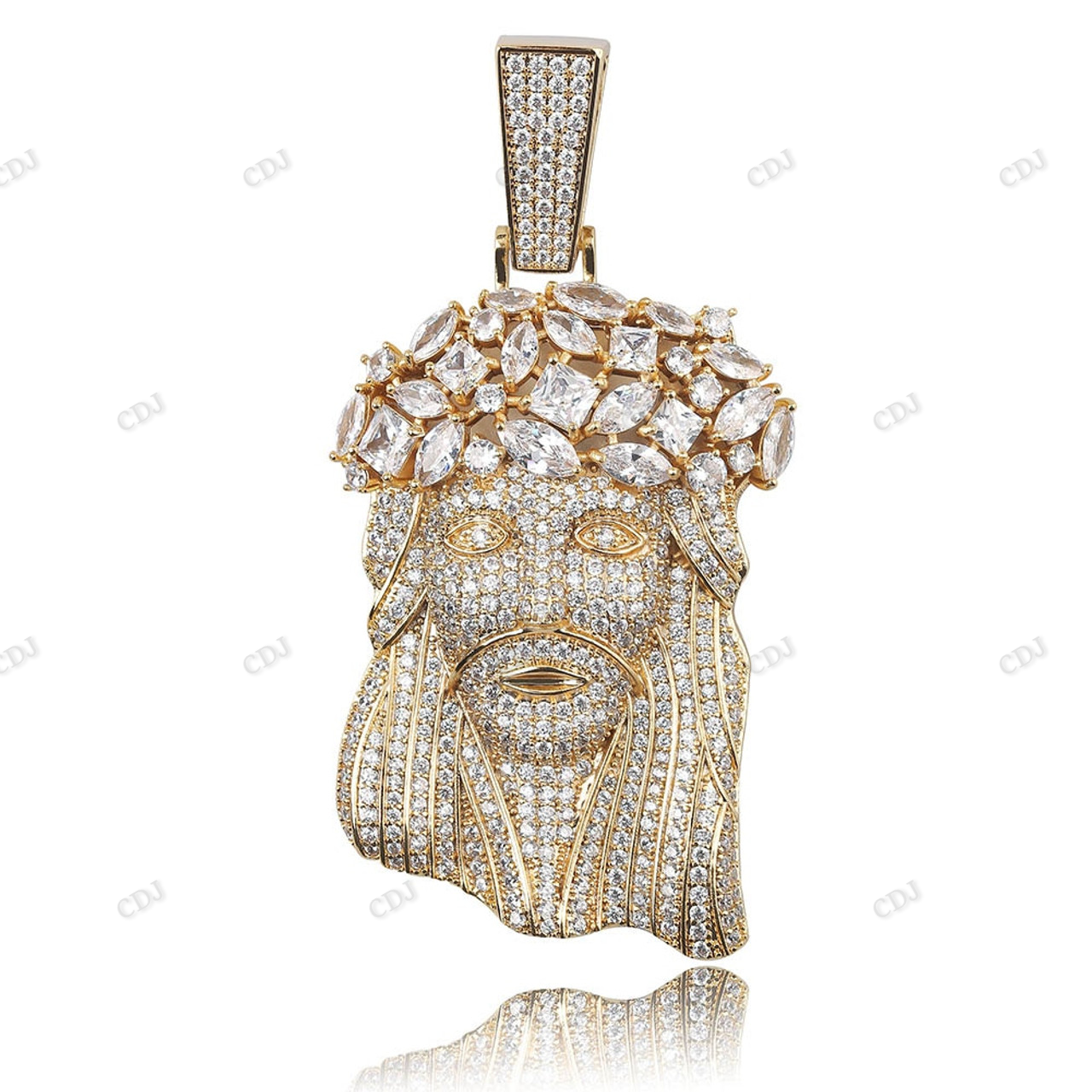 Crown Of Thorns Flooded Iced Out Jesus Pendant hip hop jewelry CustomDiamJewel