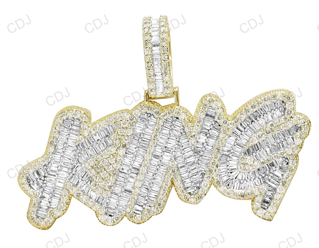 925 Silver Baguette Diamond King Letter Pendant hip hop jewelry CustomDiamJewel