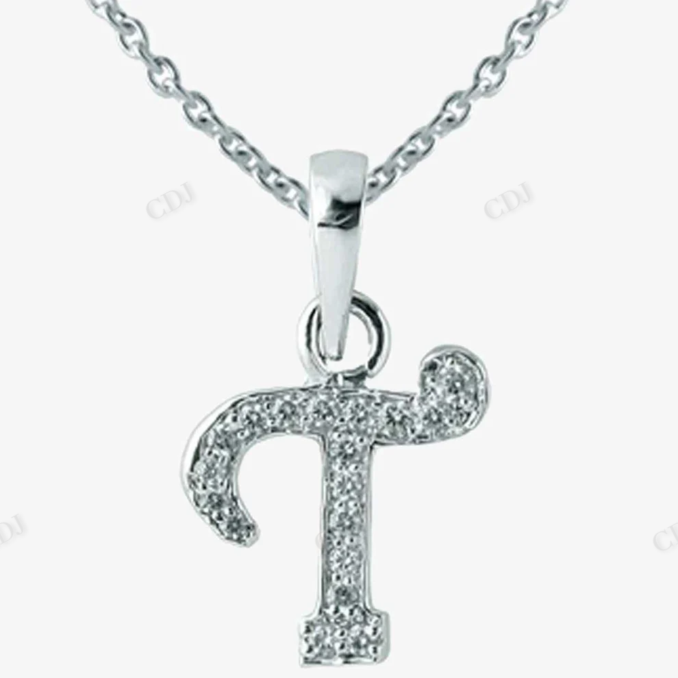 Silver Initial Letter T Moissanite Pendant hip hop jewelry CustomDiamJewel