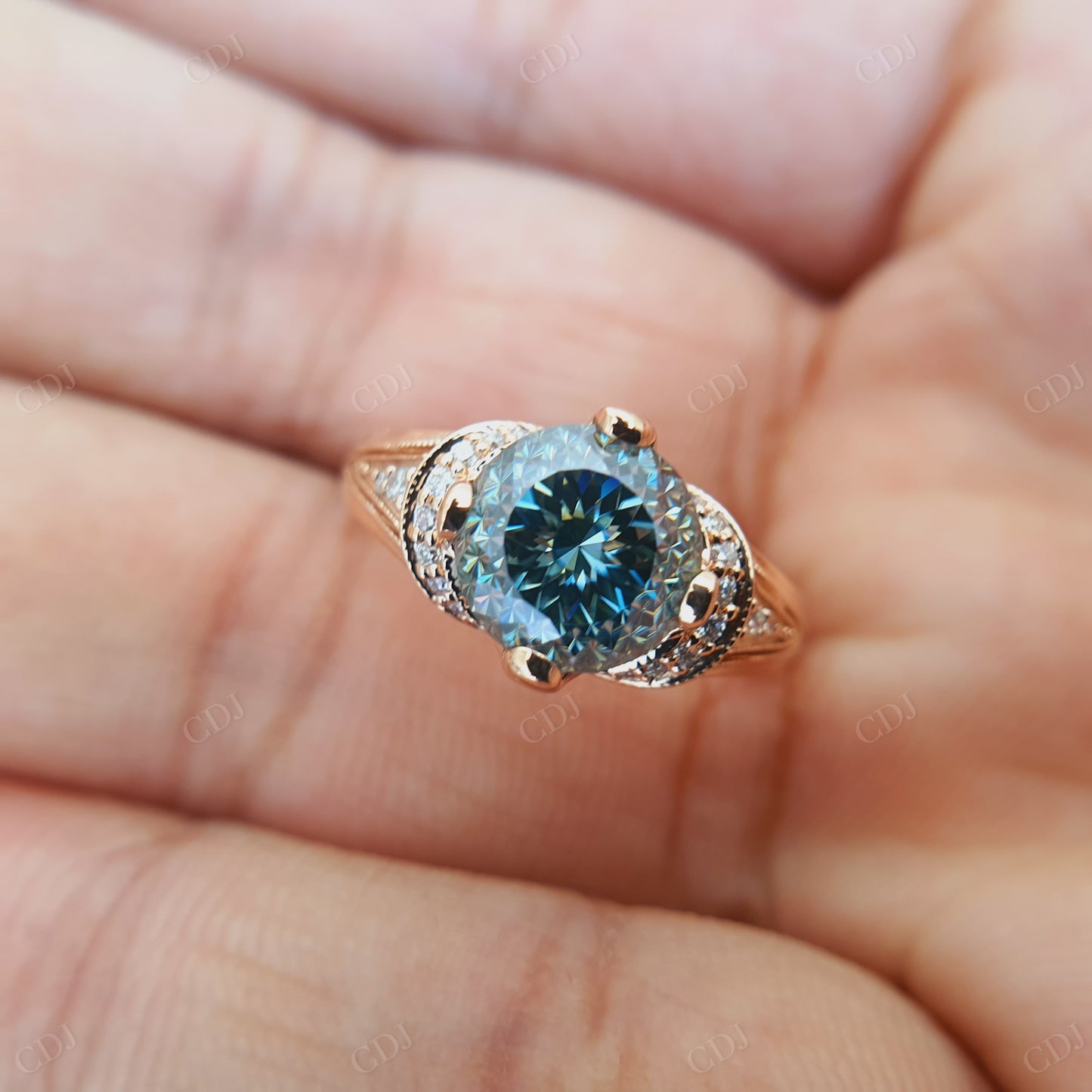 Round Portuguese Cut Moissanite Diamond Ring
