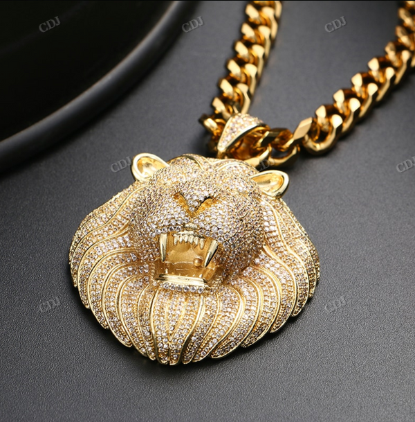 Lion Face Sterling Silver Moissanite Iced Out Hip Hop Pendant hip hop jewelry CustomDiamJewel