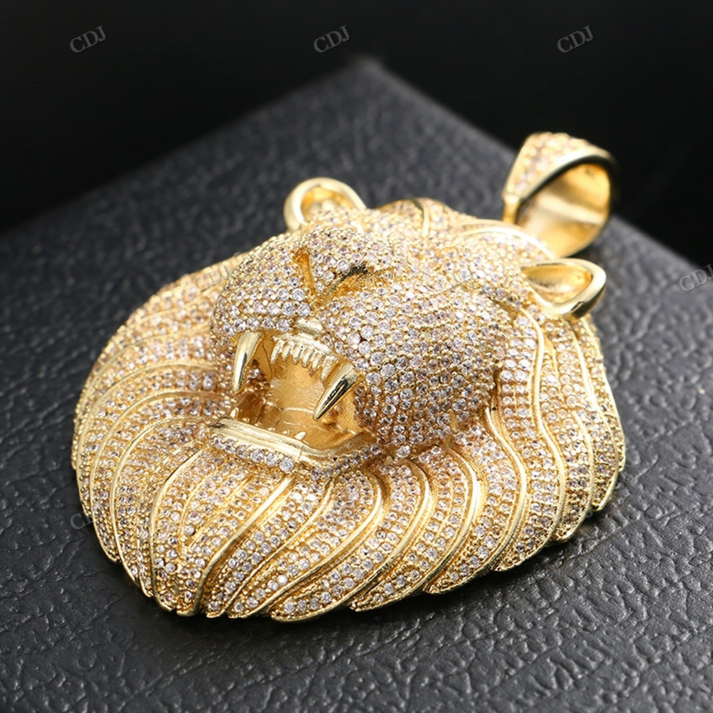 Lion Face Sterling Silver Moissanite Iced Out Hip Hop Pendant hip hop jewelry CustomDiamJewel