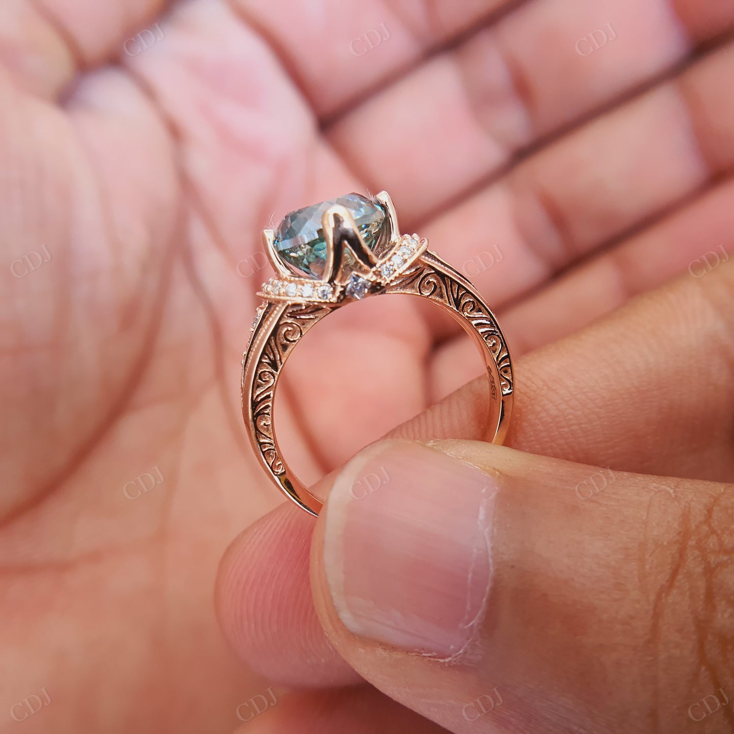 Round Portuguese Cut Moissanite Diamond Ring