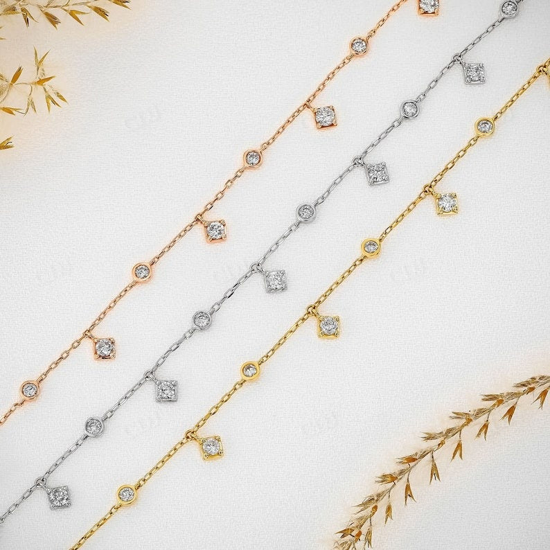 0.59CT Lab Grown Diamond Bezel & Square Dangle Hanging Adjustable Bracelet  customdiamjewel   