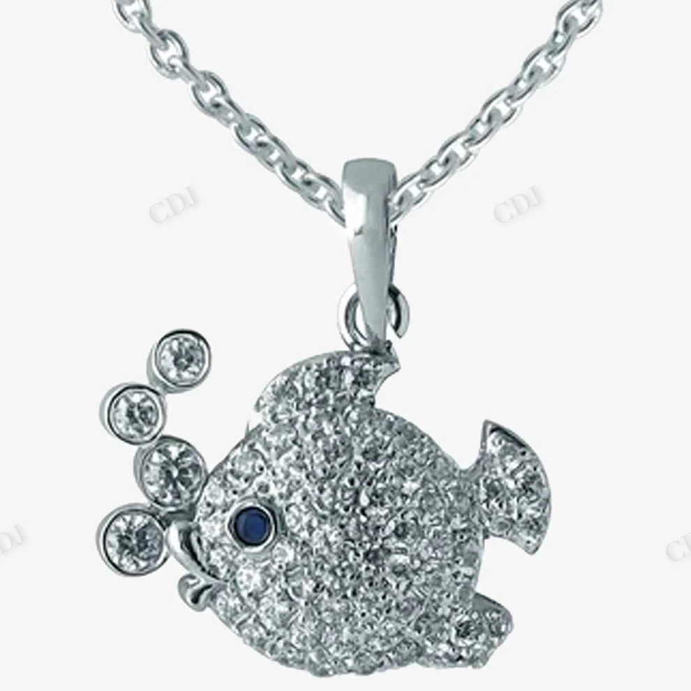 Sterling Silver Fish Shape Moissanite Pendant hip hop jewelry CustomDiamJewel