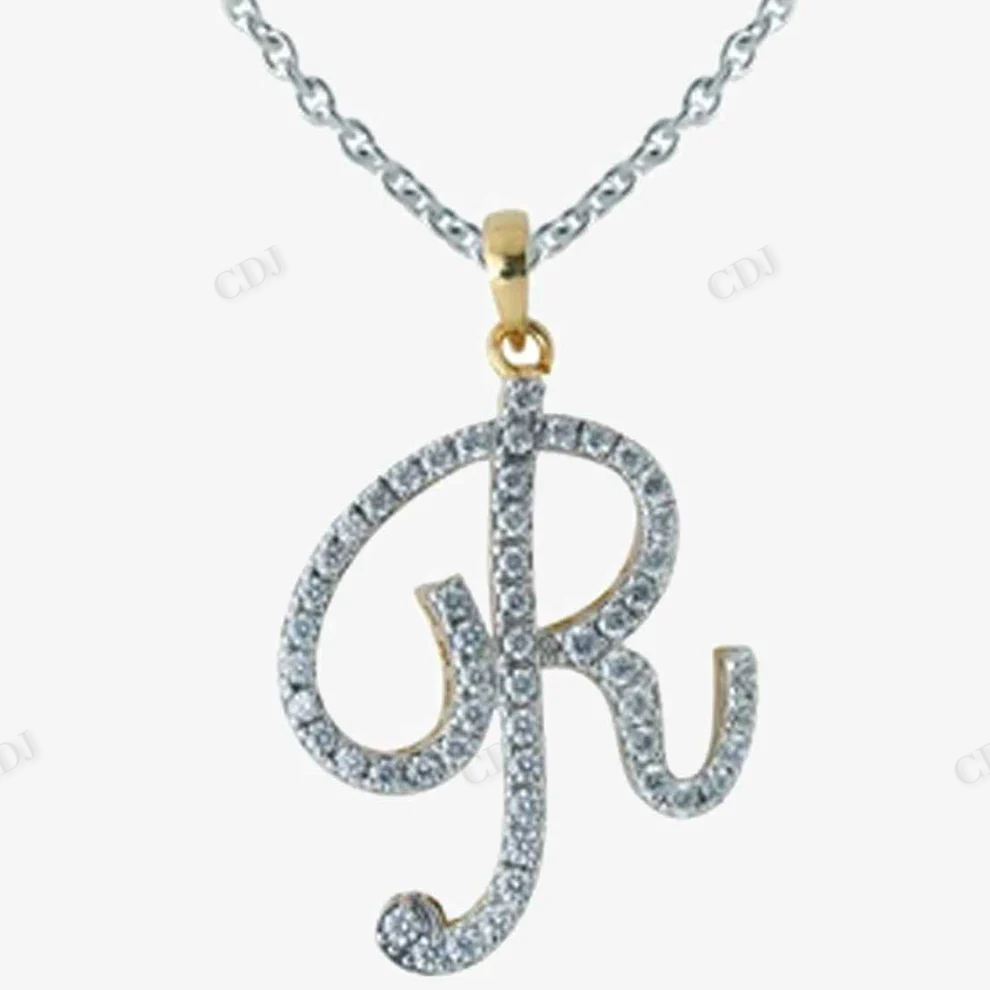 Custom Gold Plated Initial Letter R Moissanite Pendant hip hop jewelry CustomDiamJewel
