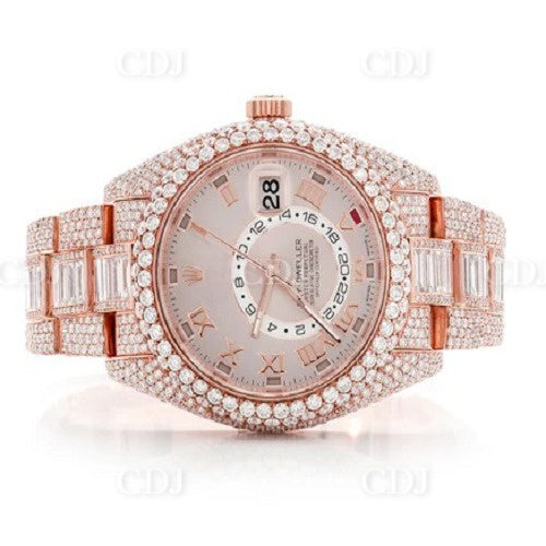 Rose Gold Plated Iced Out Sky Dweller Wrist Watch customdiamjewel