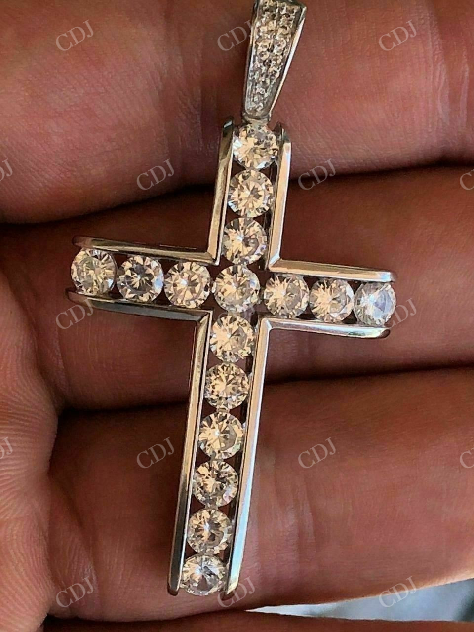 Channel Set Tennis Cross Diamond Pendant  customdiamjewel   